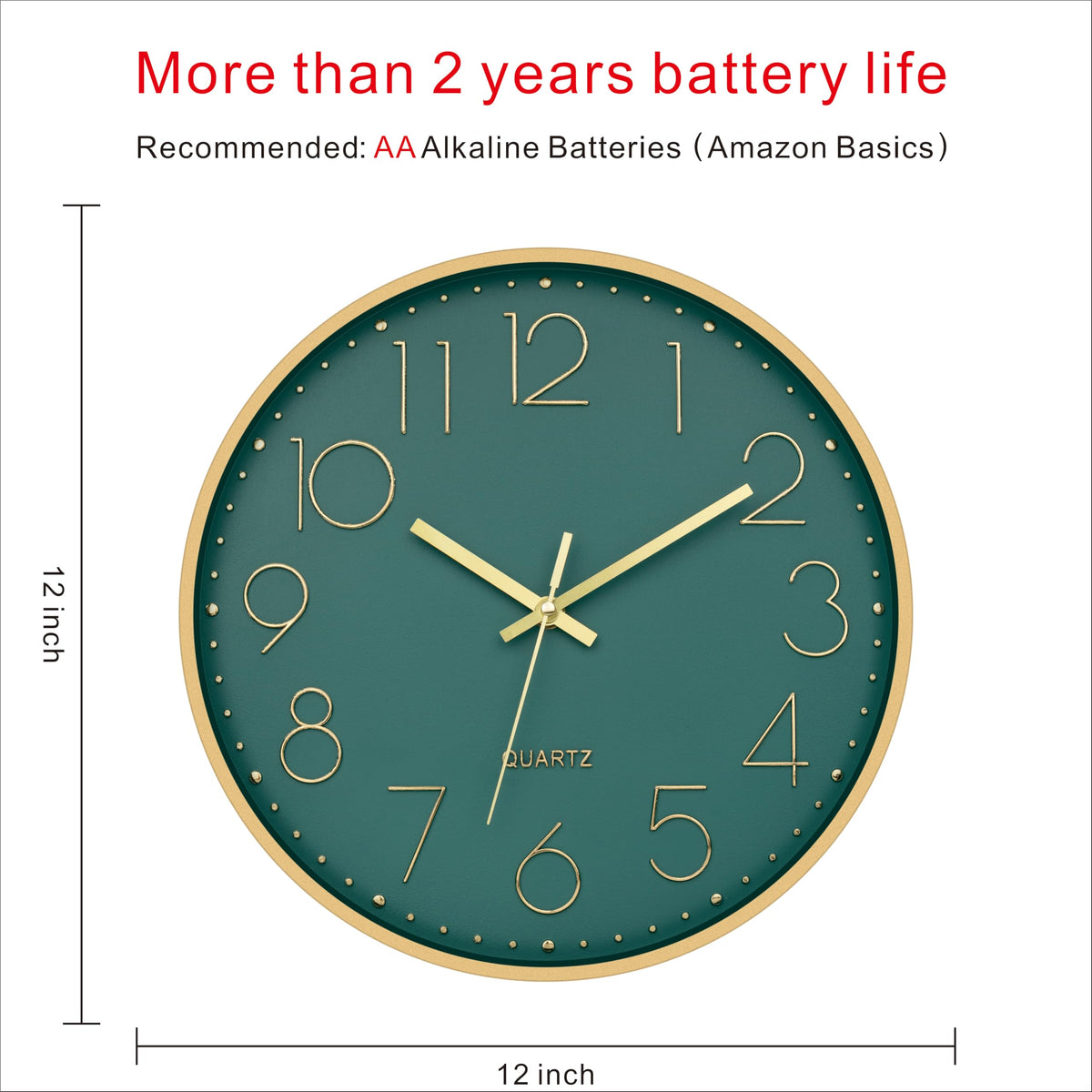 Foxtop silent quartz movement delivers near-silent timekeeping in bedrooms and offices.