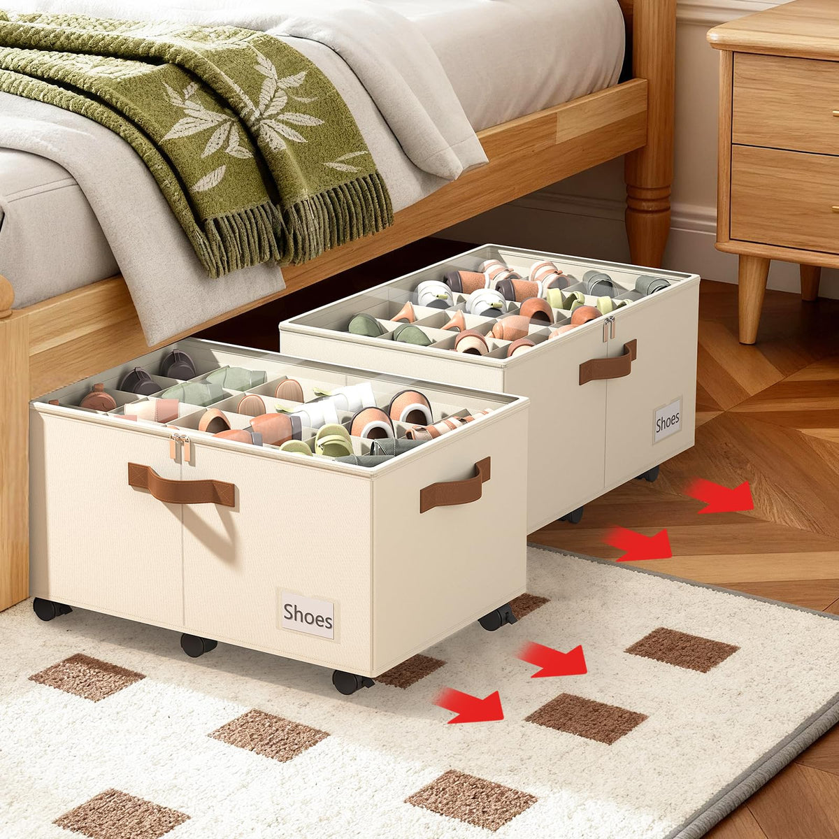 Foyego big-capacity design holds 24–48 pairs of shoes.