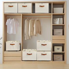 Foyego beige finish blends with most closet decor