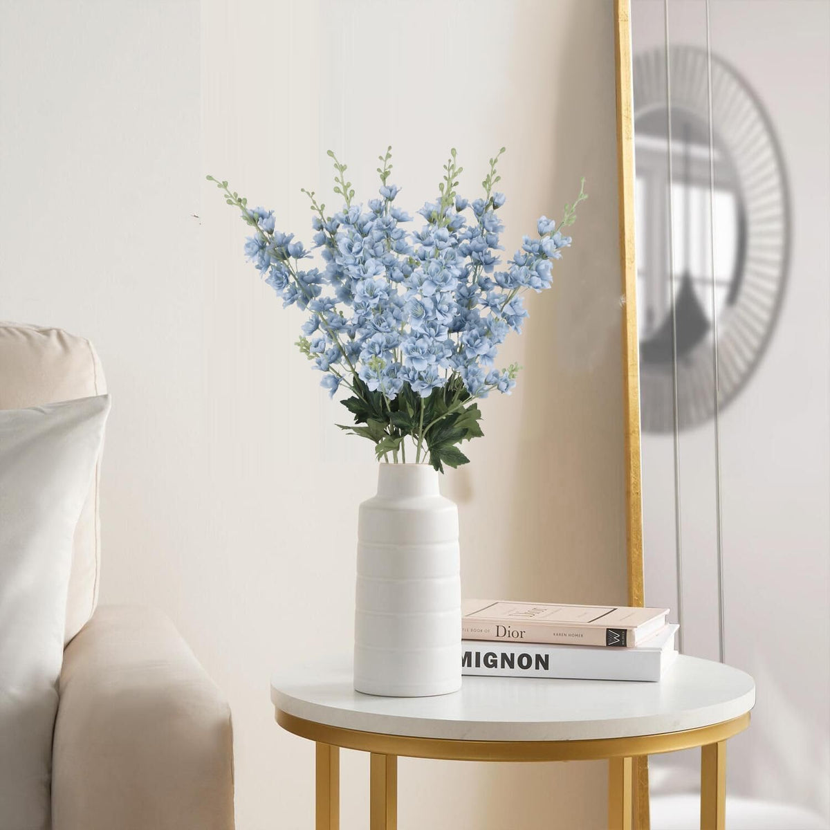 Fqueelvys artificial delphinium flowers brighten wedding decor without wilting.