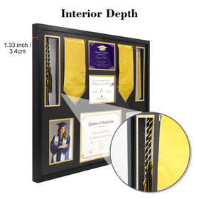 FramePro Graduation Shadow Box black and gold mats frame diplomas elegantly