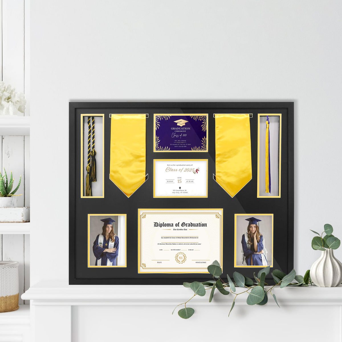 FramePro Graduation Shadow Box diploma slot accommodates 8.5x11 diploma securely