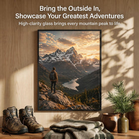 Frametory durable aluminum frame with real glass front protecting artwork.