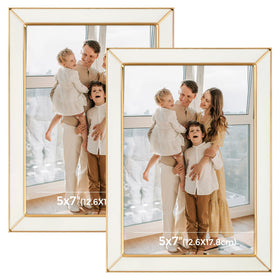 Frametory enamel frame 5x7 with gold edge enhances desk photos