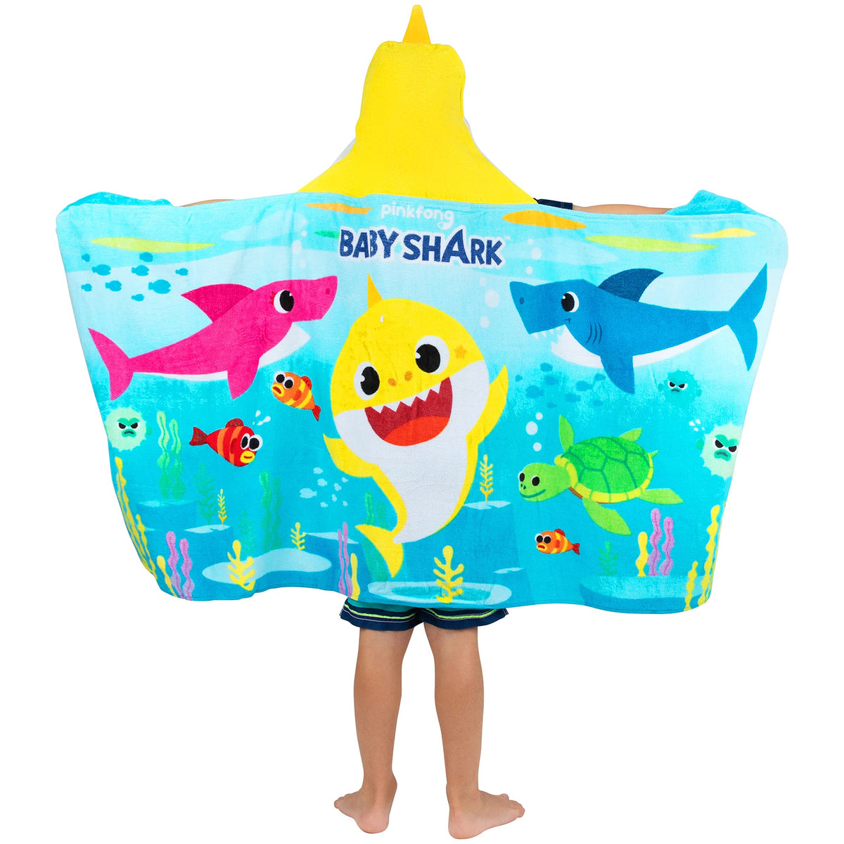 Franco Baby Shark hooded towel wrap cotton terry texture close-up.