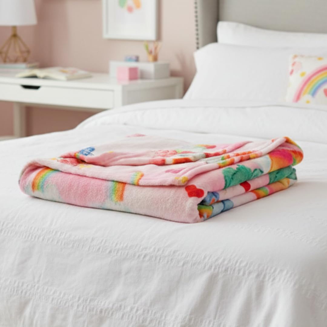 Franco Care Bears throw used as bedroom decor and accent piece