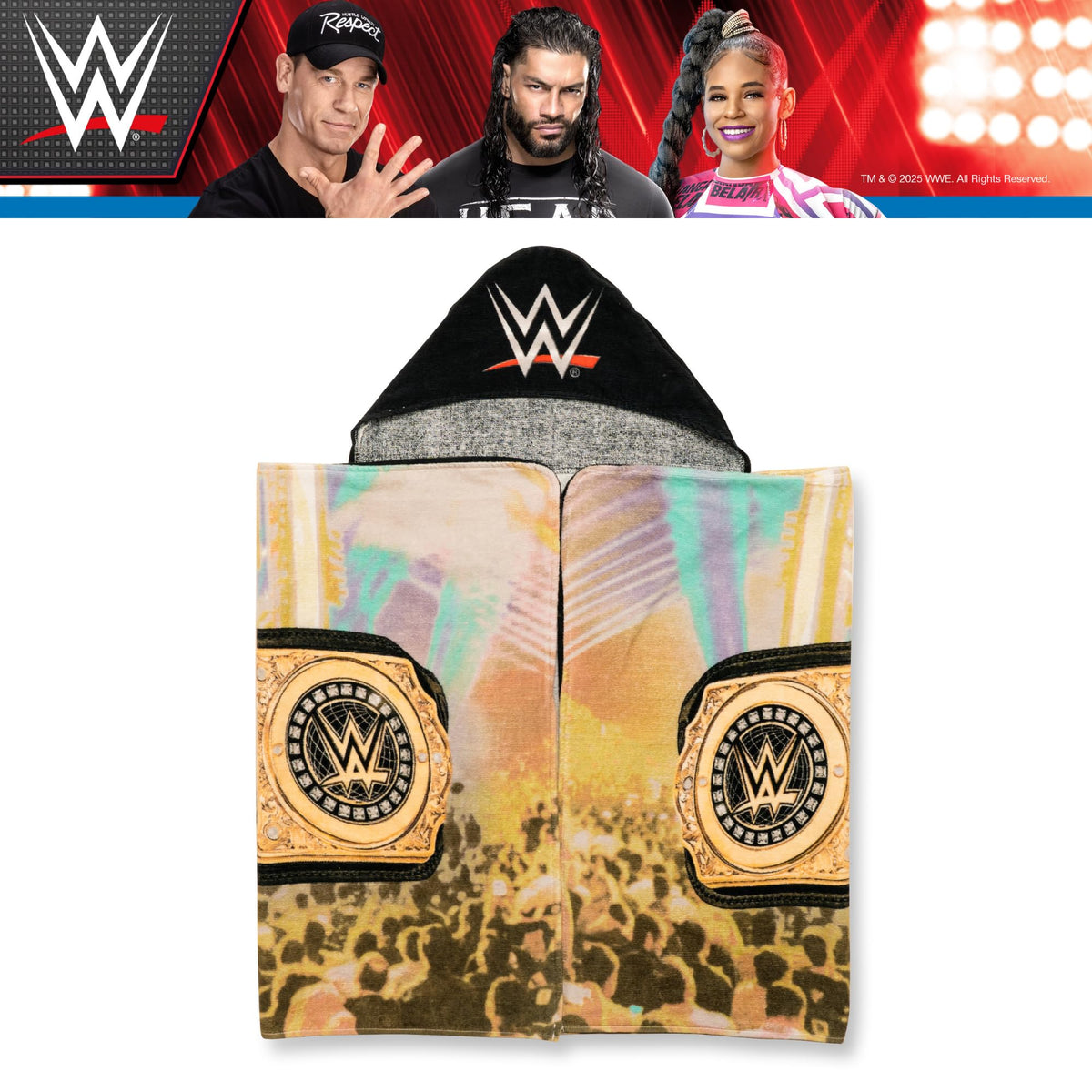 Franco WWE championship-inspired towel keeps kids wrapped and ready.