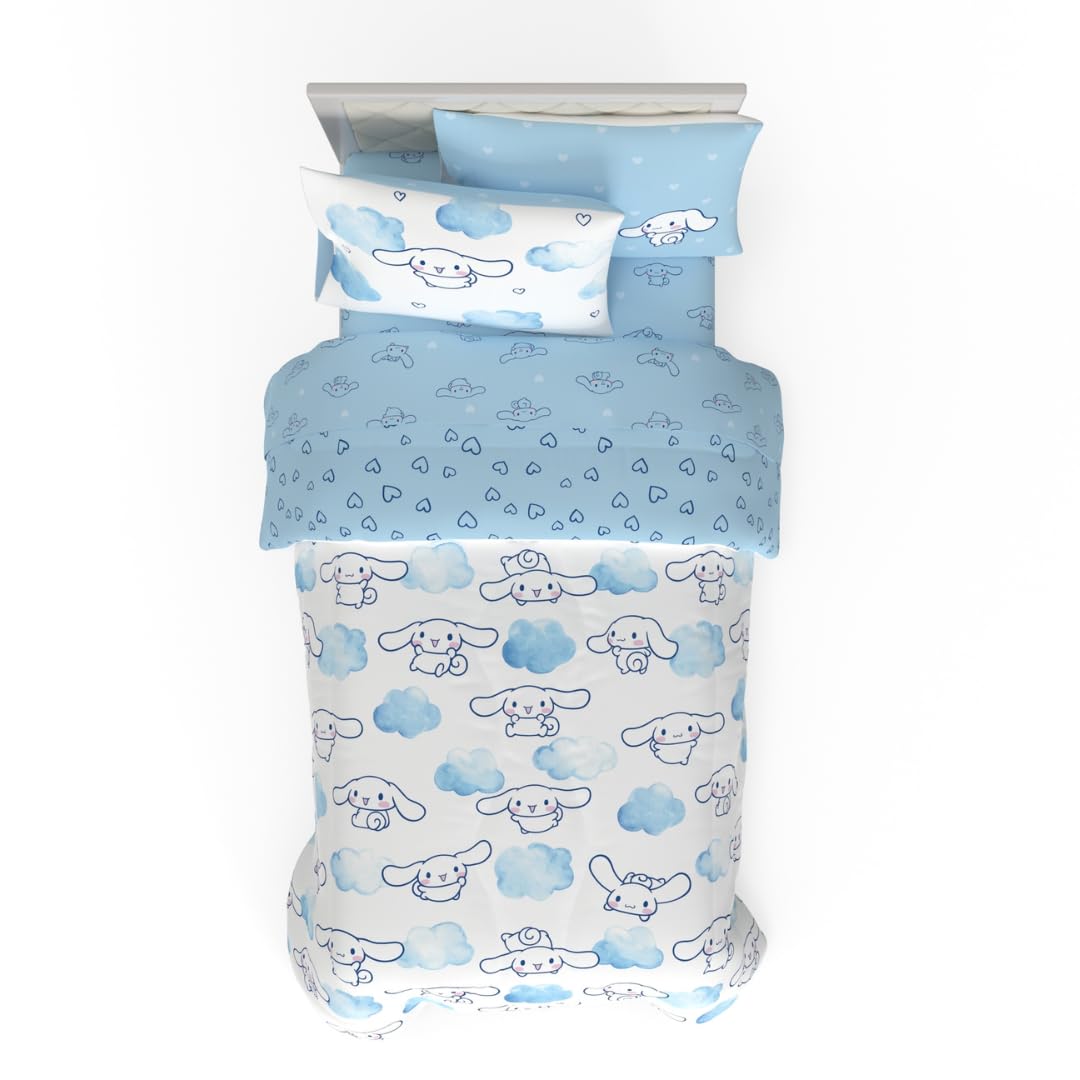 Franco Cinnamoroll comforter with cloud scene adds cozy charm to your bed.