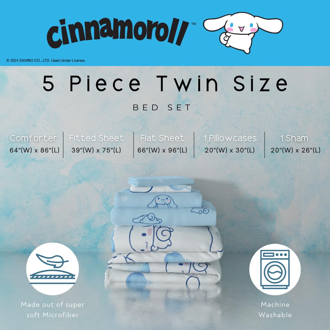 Franco Cinnamoroll sheet set with blue hearts elevates bedtime with gentle colors.