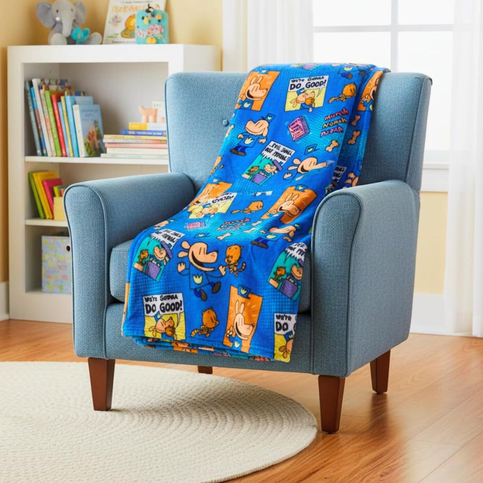 Franco Dog Man rotary throw overview with cozy, kid-friendly design for reading.
