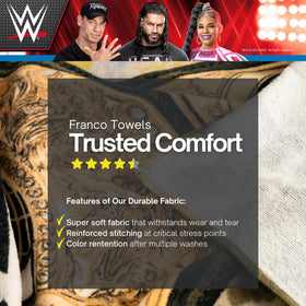 Franco easy-care WWE towel wrap stays vibrant after wash cycles.