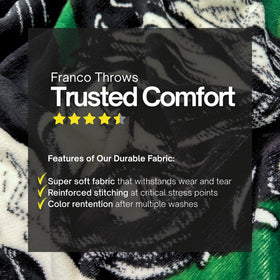 Franco green-background Link throw, lightweight warmth for travel and couch.