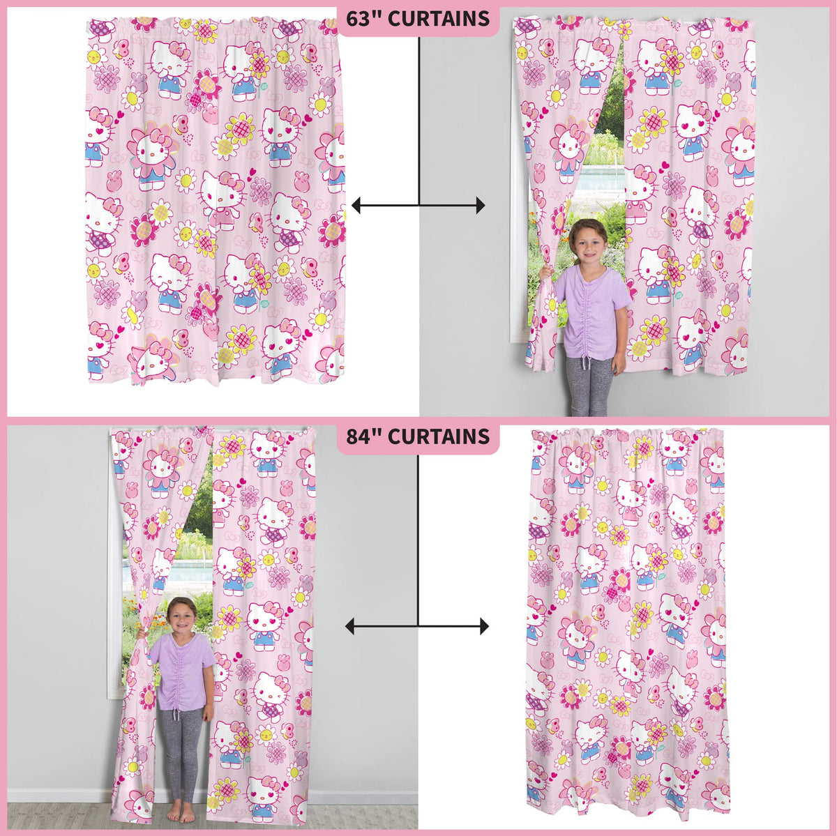 Franco Hello Kitty two-panel curtain set ready for quick room styling.