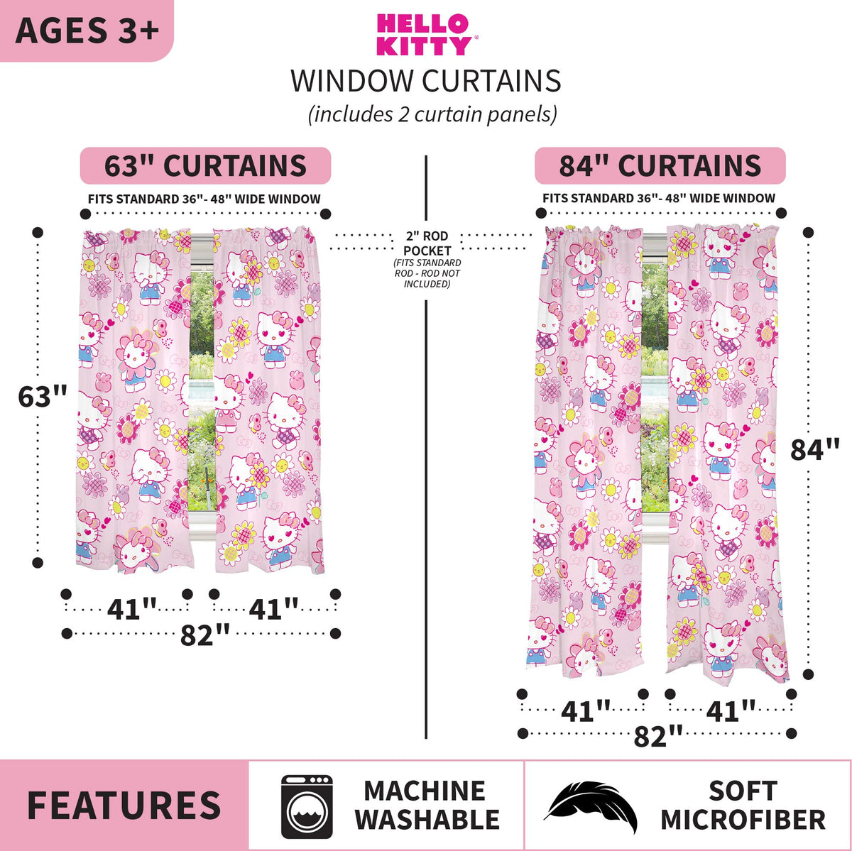 Franco Hello Kitty curtains are machine washable for busy families.