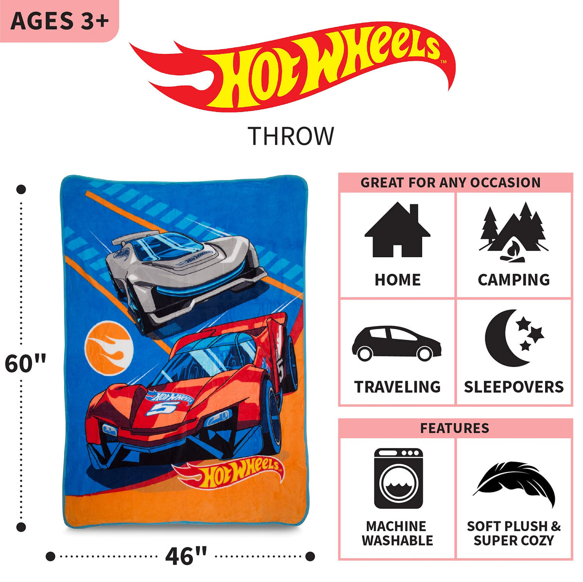 Franco Hot Wheels Speedster throw as a bedroom decor accent.