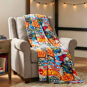 Franco Hot Wheels Throw front view showing ultra-soft plush for cozy snuggles