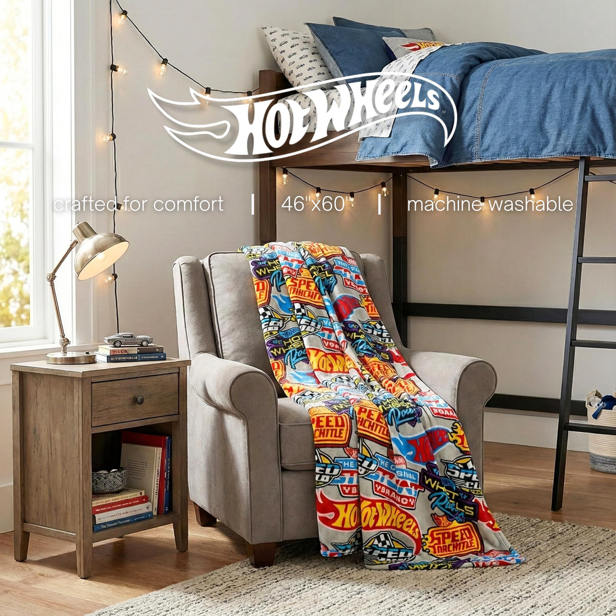 Franco Hot Wheels Throw logos Zoom Zoom highlighting bold racing style for playtime