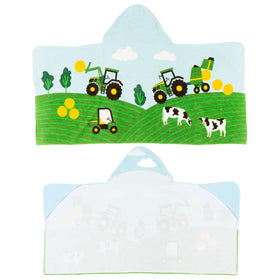 Franco John Deere hooded towel with tractors and fields for playful bath time.