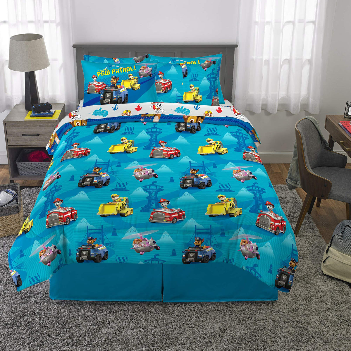 Franco Paw Patrol shams create character and tidy bed setup