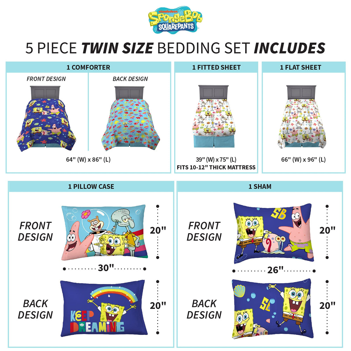 Franco SpongeBob sheets with coordinating pillowcases for cohesive kid's bedroom look