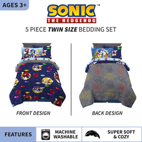 Franco Kids Bedding Sonic Knuckles Tails silhouette comforter back offers versatile styling options.