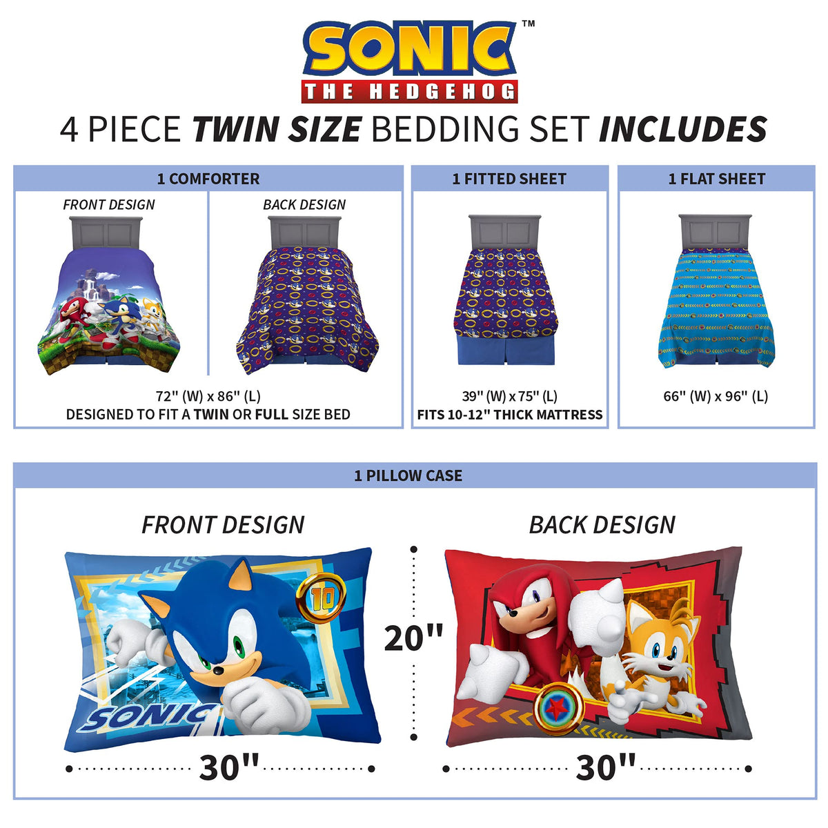 Franco Sonic pillowcases showcase action images to spark imagination.