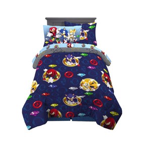 Franco Kids Bedding Sonic Roll in Rings comforter front shows fast action for bedtime excitement.