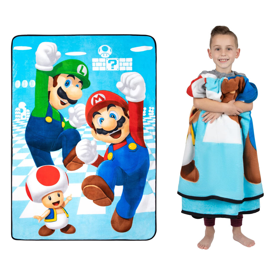 Franco blanket with Mario character art for cozy playtime and bedtime.