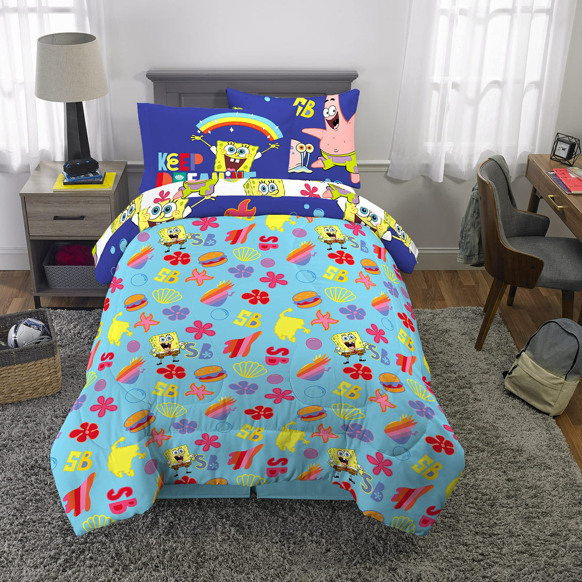 Franco SpongeBob twin bedding set displayed on a bed for quick room refresh