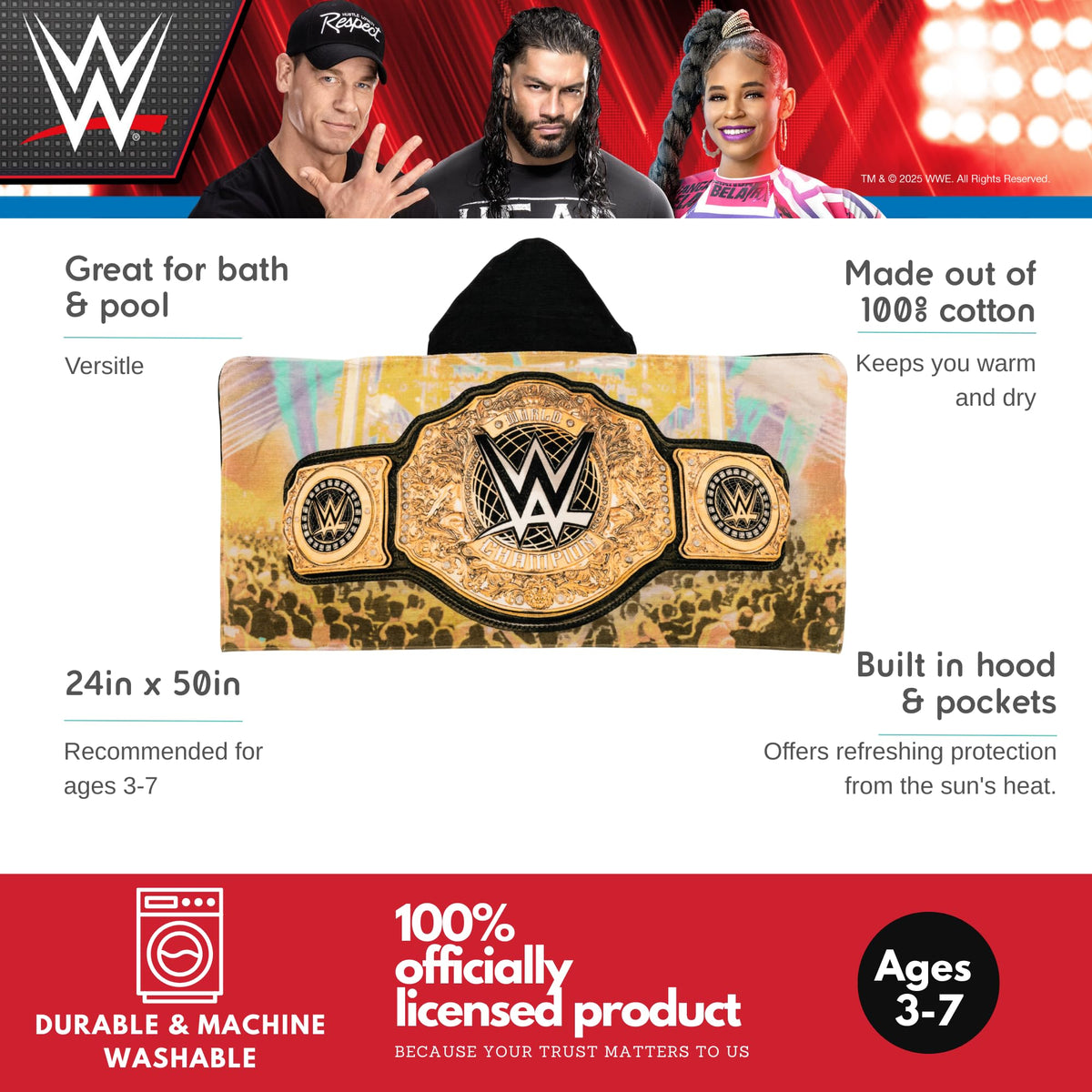 Franco licensed WWE logo towel, perfect for bath time and pool.