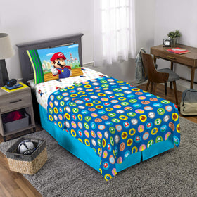 Franco Mario kids flat sheet with vibrant gameplay print for lively bedding