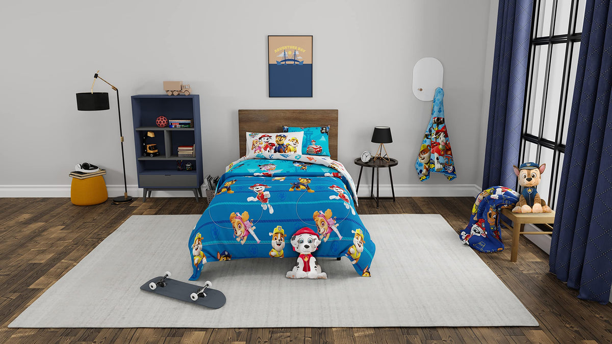 Franco Paw Patrol character imagery sheets add lively bedtime decor.