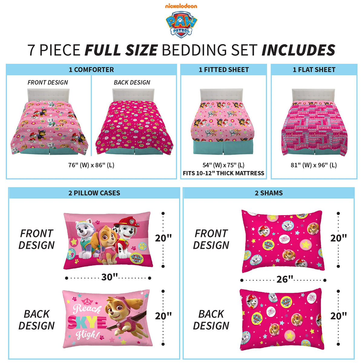 Franco Paw Patrol flat sheet with vibrant character art for playful bedtimes.