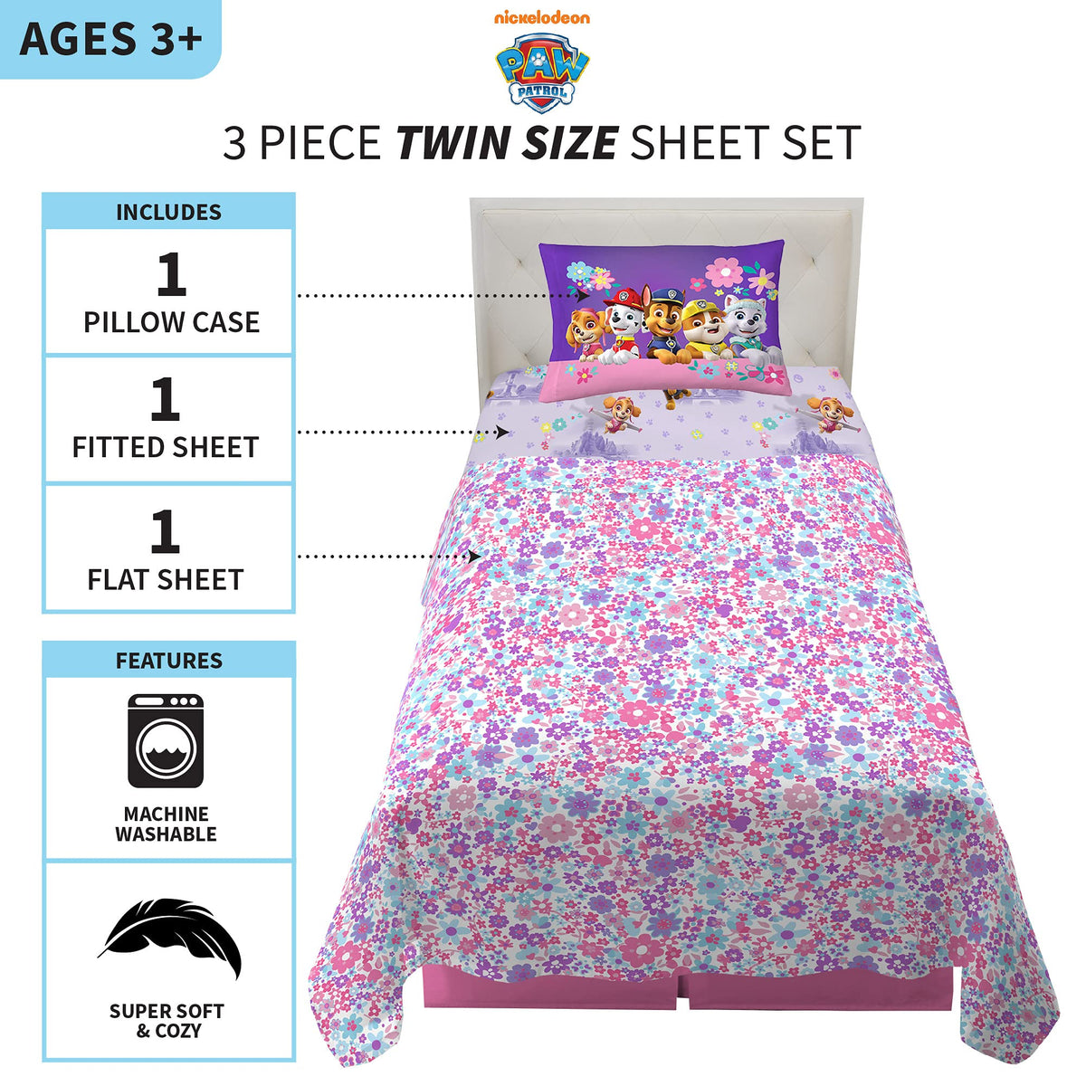 Franco Paw Patrol girls pillowcase set with bright hero imagery for bedtime