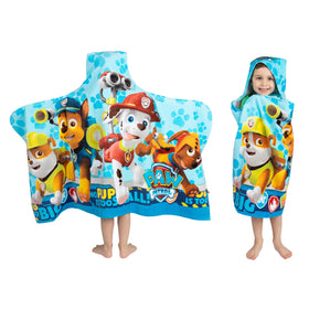 Franco Paw Patrol hooded towel wrap on blue background, ideal for quick drying