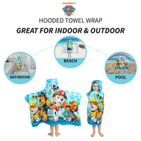 Franco Paw Patrol hooded towel wrap corner pockets detail keeps kids secure