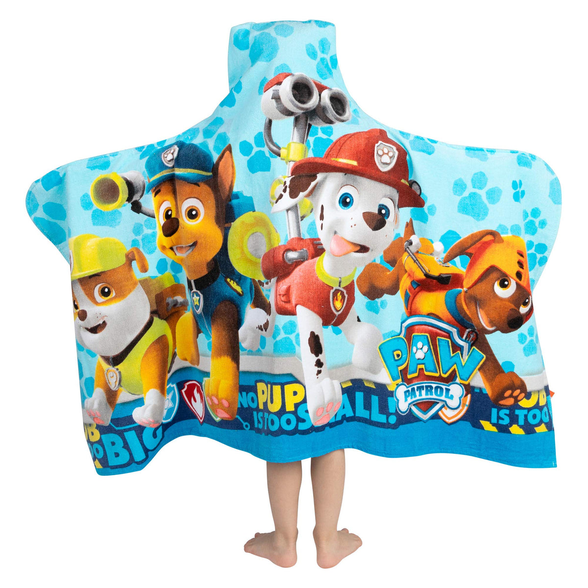 Franco Paw Patrol towel worn as cape shows versatile indoor and outdoor use