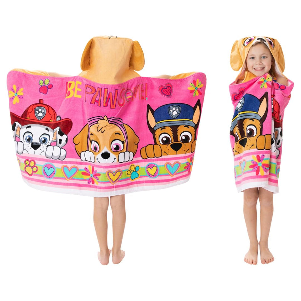 Franco Paw Patrol hooded towel wrap for kids, soft and absorbent after baths