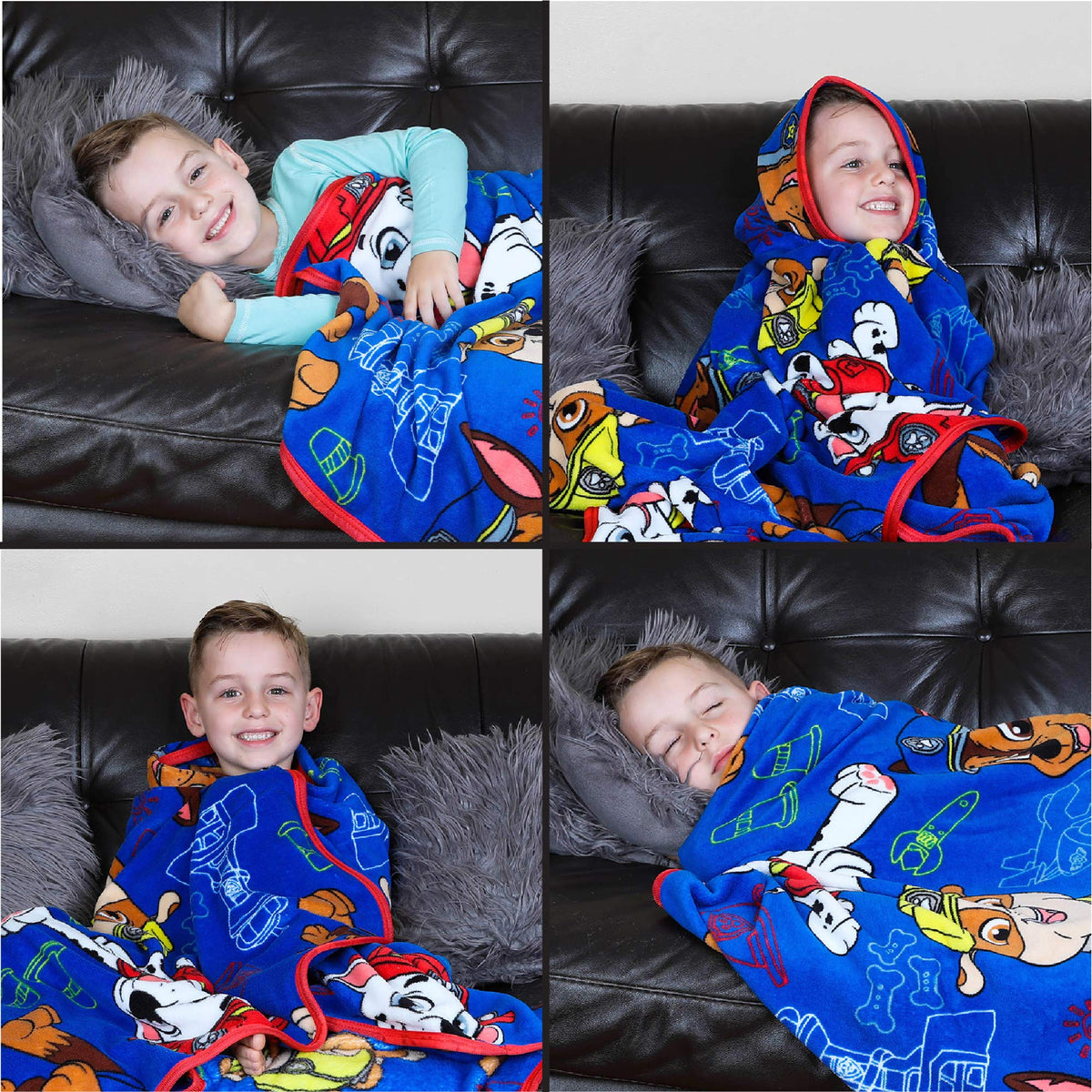 Franco Paw Patrol Marshall, Chase, and Rubble characters on a soft blanket for playtime.