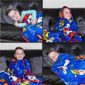 Franco Paw Patrol Marshall, Chase, and Rubble characters on a soft blanket for playtime.