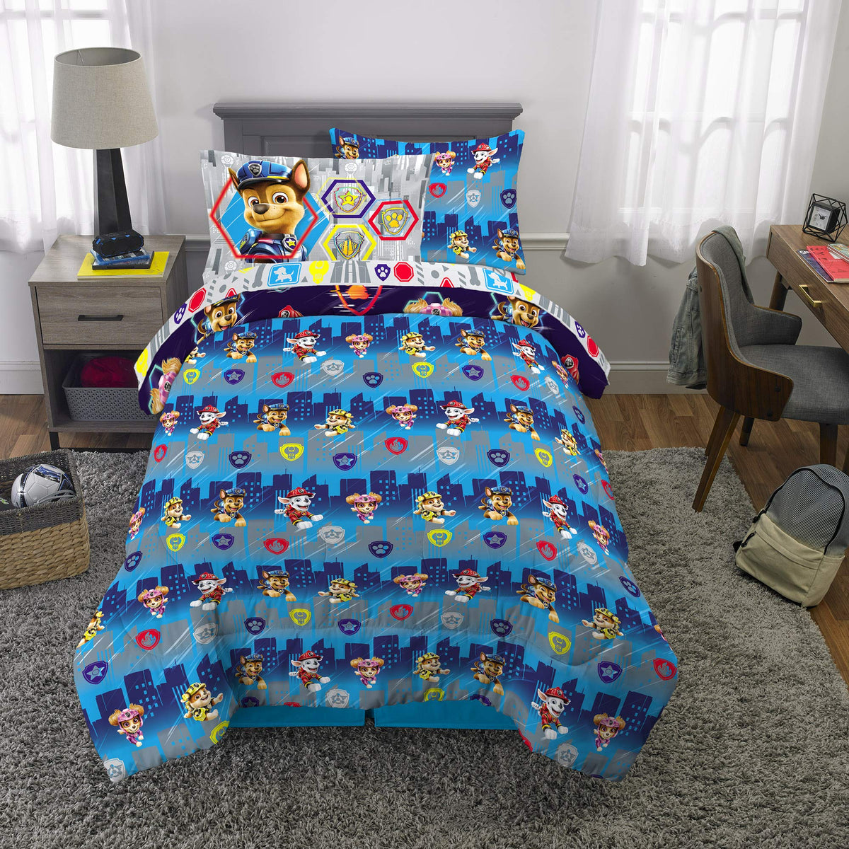 Franco Paw Patrol pillowcase and sham set designed for quick machine washable care