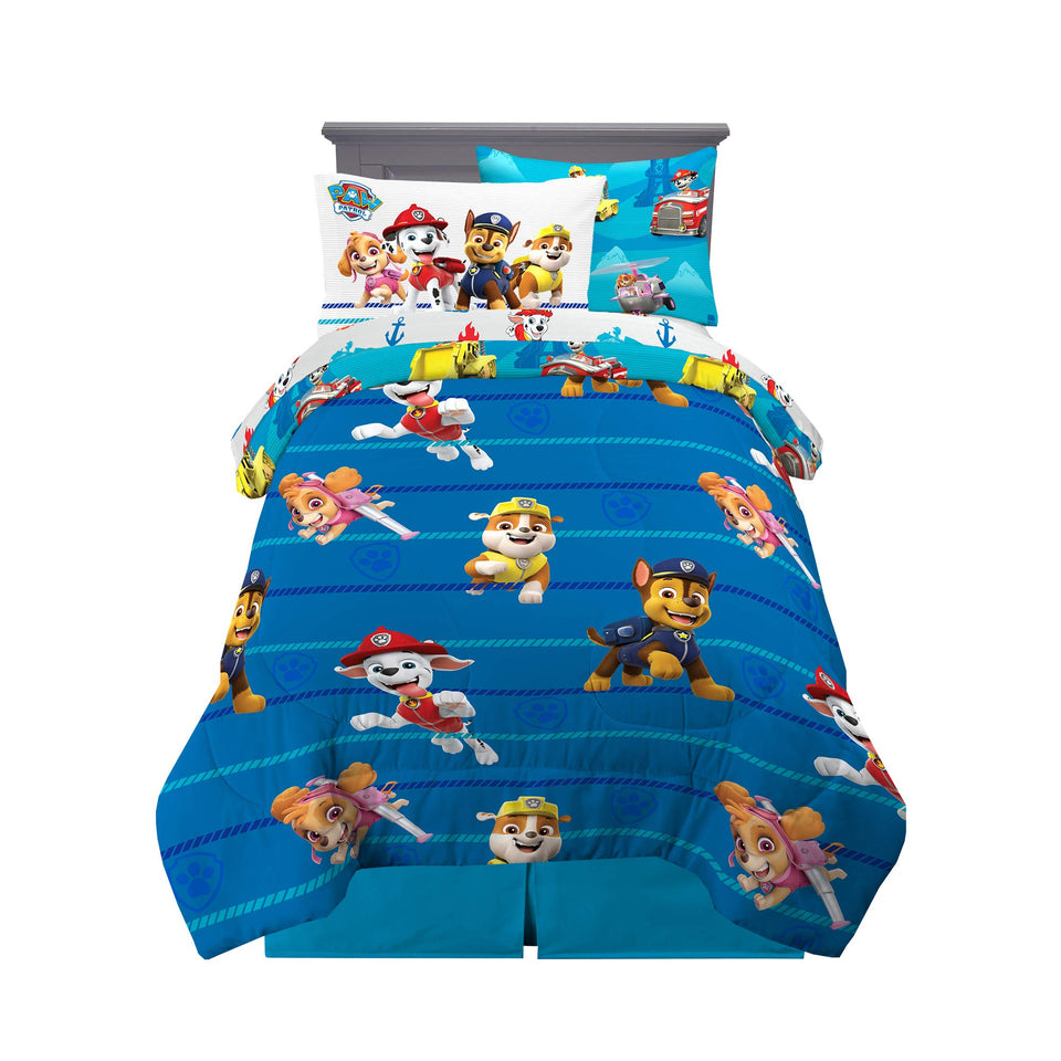 Franco Paw Patrol rescue away comforter on dark blue side for cozy nights.