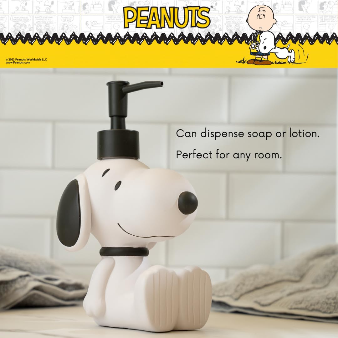 Franco Snoopy dispenser full view on sink, compact décor and easy access.