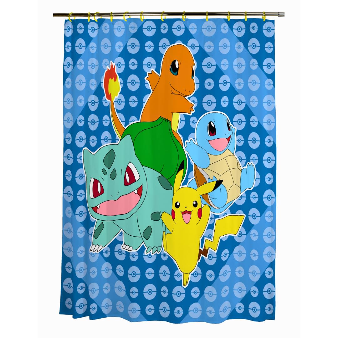 Franco Pokemon anime curtain panel with vibrant character art for playful bathroom decor