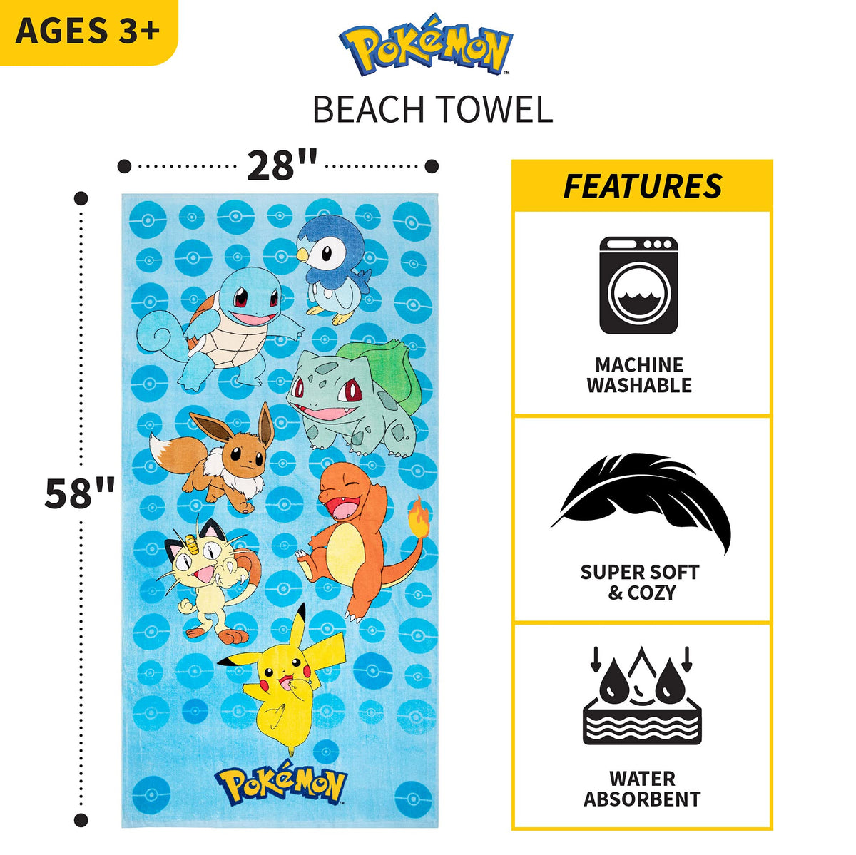 Franco Pokemon towel designed for indoor and outdoor use.