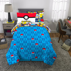 Franco Pokémon Comics twin bedding set includes sheets, shams, and a soft comforter.