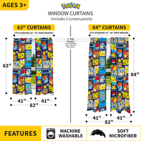 Franco Pokemon curtains pair for 82-inch width fits standard windows.