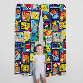 Franco Pokemon curtains featuring Charmander on blue background for themed bedroom.