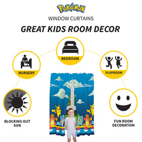 Franco Pokémon Gamer curtains show Bulbasaur to spark imagination in a vibrant play corner.