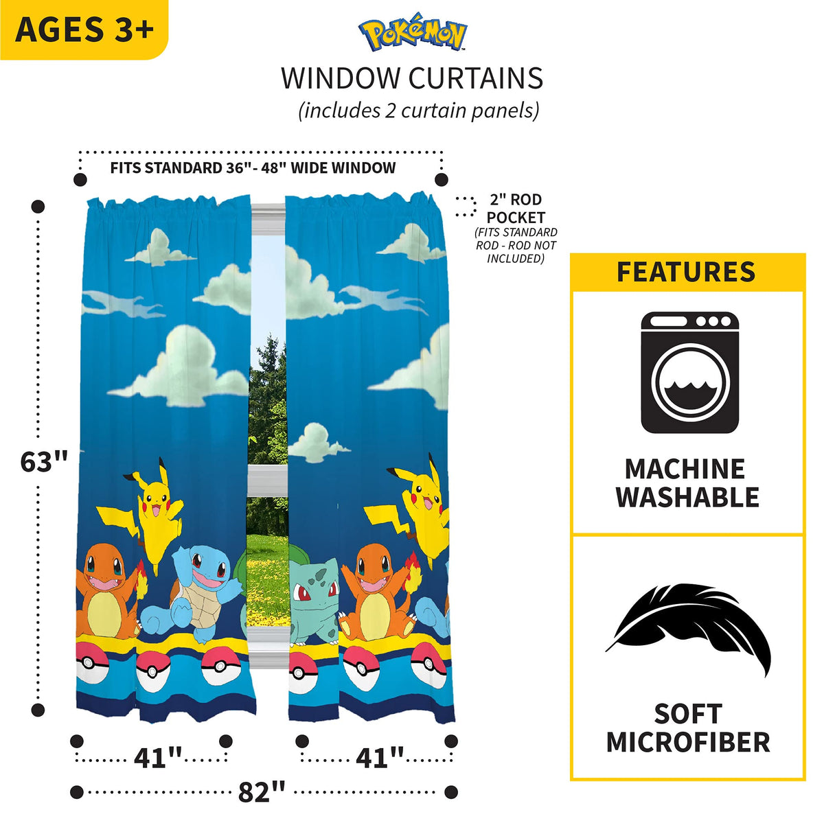 Franco Pokémon Gamer curtains showcase Charmander for a dynamic, cozy bedroom vibe.